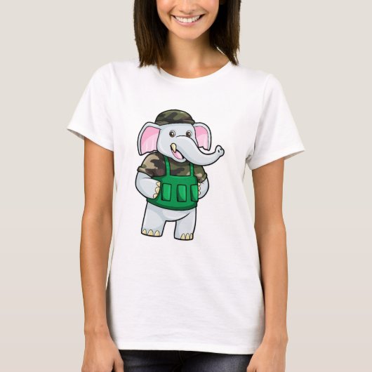 Elephant als Soldaat met Uniform & Helmet T-shirt (Voorkant)