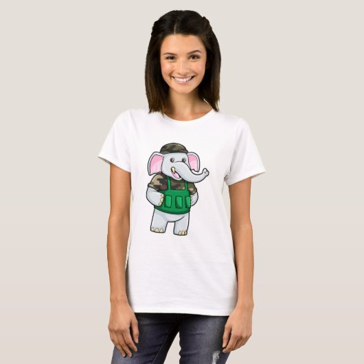 Elephant als Soldaat met Uniform & Helmet T-shirt (Voorkant volledig)