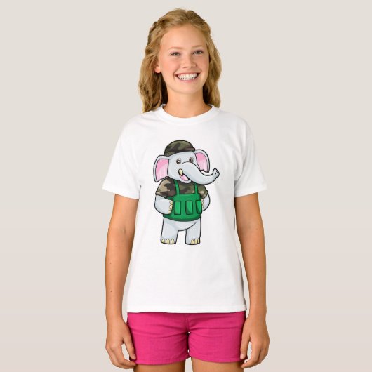 Elephant als Soldaat met Uniform & Helmet T-shirt (Voorkant volledig)