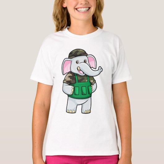 Elephant als Soldaat met Uniform & Helmet T-shirt (Voorkant)