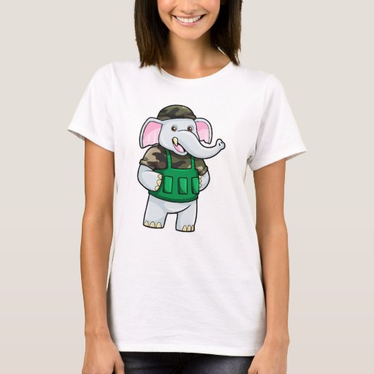 Elephant als Soldaat met Uniform & Helmet T-shirt (Voorkant)