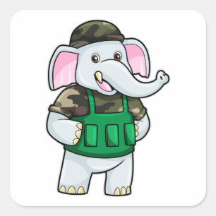 Elephant als Soldaat met Uniform & Helmet Vierkante Sticker