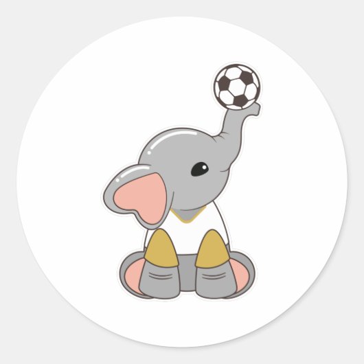 Elephant als voetballer met Voetbal Ronde Sticker (Voorkant)