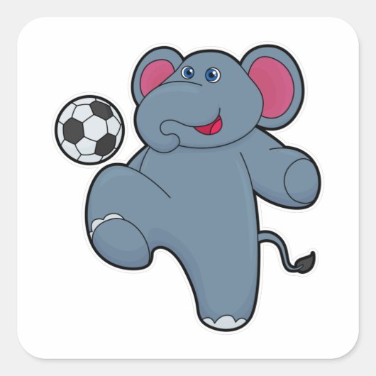 Elephant als voetballer met Voetbal Vierkante Sticker (Voorkant)