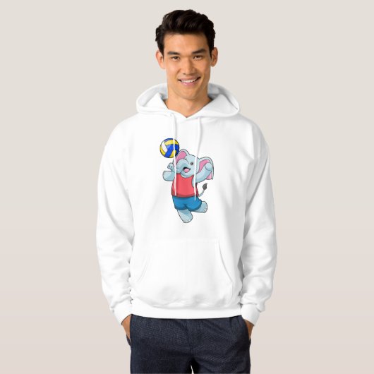 Elephant als volleybalspeler met volleybal hoodie (Voorkant volledig)