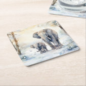 Elephant and Baby Kartonnen Onderzetters (Schuin)