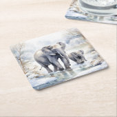 Elephant and Baby Kartonnen Onderzetters (Schuin)