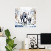 Elephant and Baby Poster (Thuiskantoor)