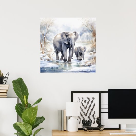 Elephant and Baby Poster (Thuiskantoor)