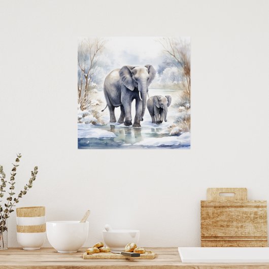 Elephant and Baby Poster (Keuken)