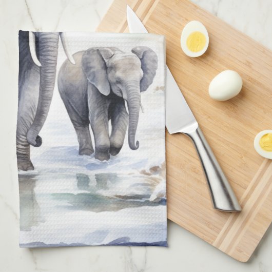 Elephant and Baby Theedoek (Quarter Fold)