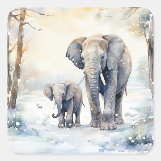 Elephant and Baby Vierkante Sticker (Voorkant)