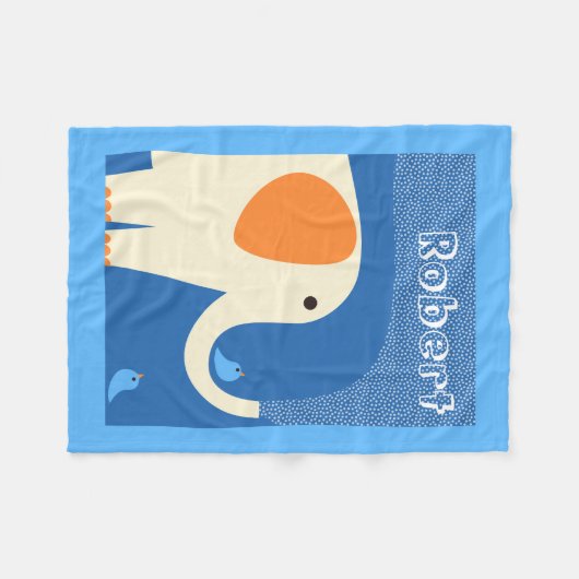 Elephant and Blue Birds fleece deken (Voorkant (Horizontaal))