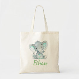 Elephant and Name Print Canvas tas