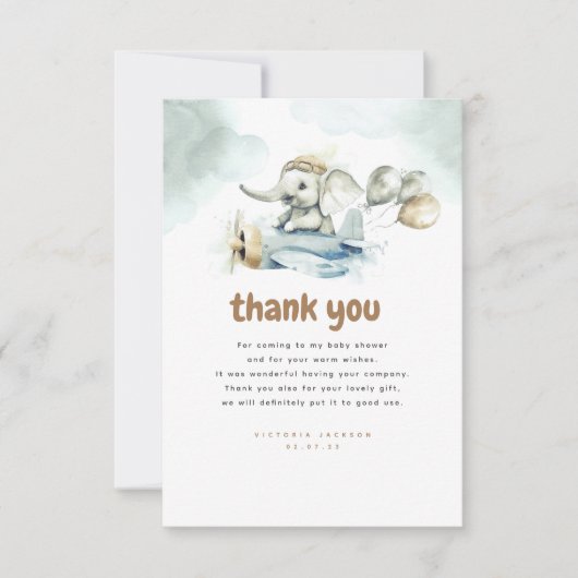 Elephant and Plane Cute Bedankt (Voorkant)