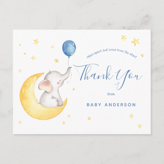 Elephant and Stars Baby shower per post dank u Briefkaart (Voorkant)