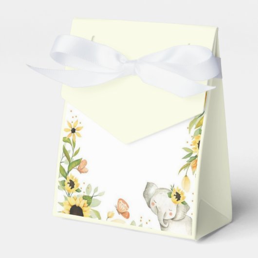 Elephant and Sunflower Animal First Birthday  Bedankdoosjes (Voorkant Zijde)