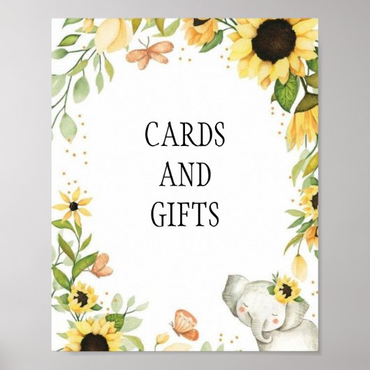 Elephant and Sunflower Animal First Birthday Poster (Voorkant)