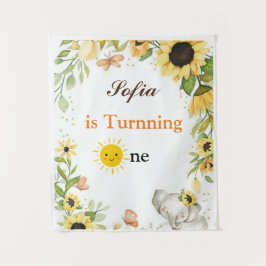 Elephant and Sunflower Animal First Birthday Wandkleed