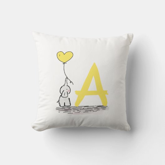 Elephant and Yellow Heart Balloon Monogram Nursery Kussen (Voorkant)