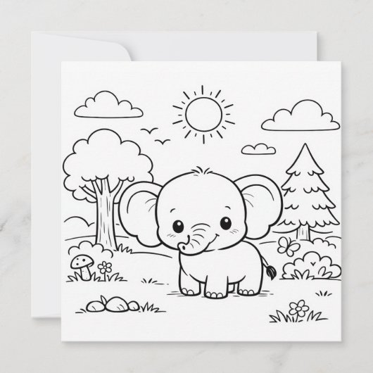 Elephant Animal Kids Coloring Page  (Voorkant)