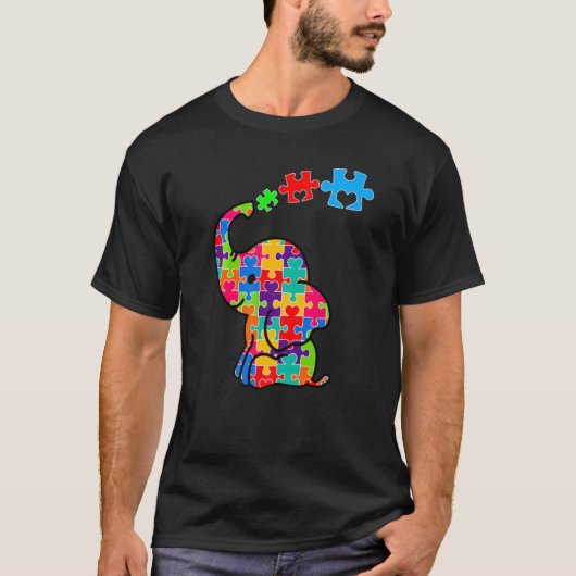 Elephant Animals Puzzle Piessm Autisme Awareness T-shirt (Voorkant)