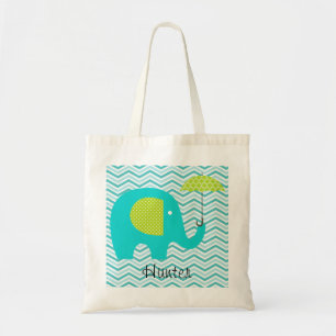 Elephant Aqua Chevron Green Umbrella Custom Bag Tote Bag