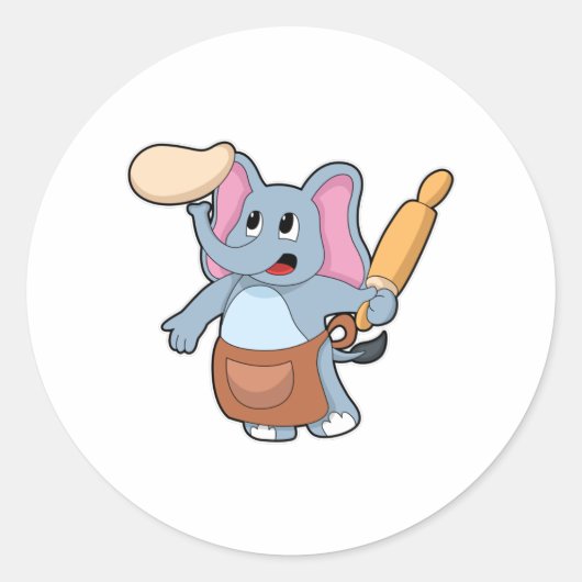 Elephant as Cook with Rolling pin & Dough Ronde Sticker (Voorkant)