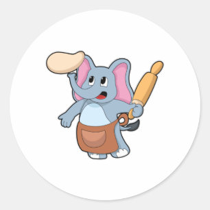 Elephant as Cook with Rolling pin & Dough Ronde Sticker