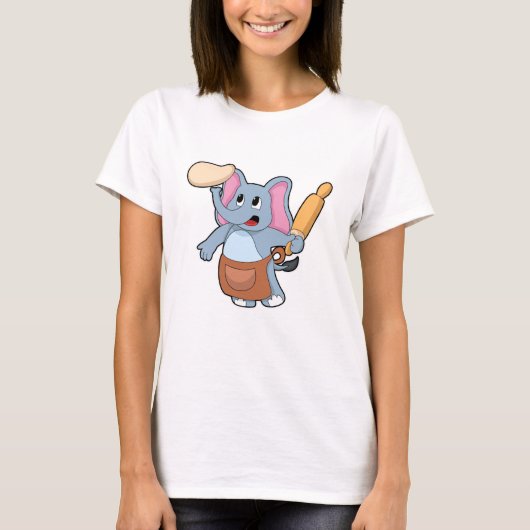 Elephant as Cook with Rolling pin & Dough T-shirt (Voorkant)