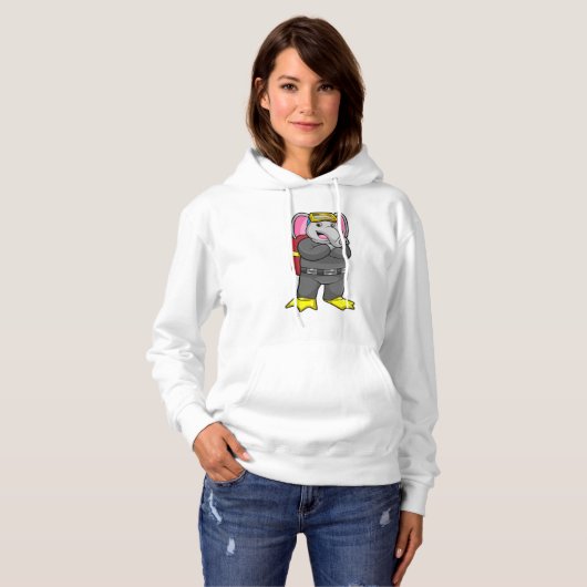 Elephant as Diver with Diving goggles Hoodie (Voorkant volledig)