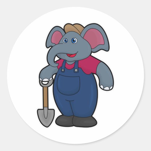 Elephant as Farmer with Shovel Ronde Sticker (Voorkant)