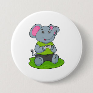 Elephant as Gamer Ronde Button 7,6 Cm