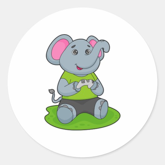 Elephant as Gamer Ronde Sticker (Voorkant)