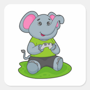 Elephant as Gamer Vierkante Sticker