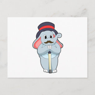 Elephant as Gentleman with Pet & Walting stick Briefkaart
