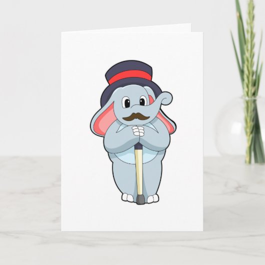 Elephant as Gentleman with Pet & Walting stick Kaart (Voorkant)