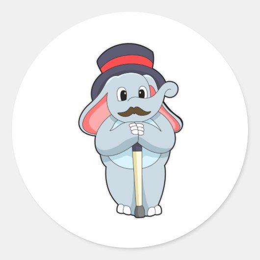 Elephant as Gentleman with Pet & Walting stick Ronde Sticker (Voorkant)