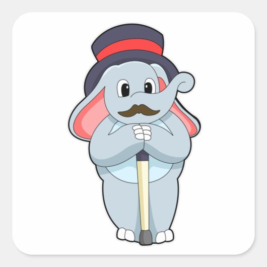 Elephant as Gentleman with Pet & Walting stick Vierkante Sticker (Voorkant)