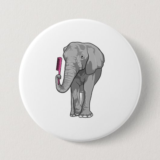 Elephant as Hairdresser with Comb Ronde Button 7,6 Cm (Voorkant)