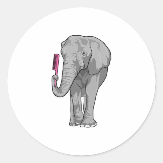 Elephant as Hairdresser with Comb Ronde Sticker (Voorkant)