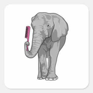 Elephant as Hairdresser with Comb Vierkante Sticker