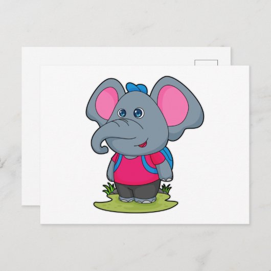 Elephant as Hiker with Backpack Briefkaart (Voorkant / Achterkant)