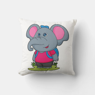Elephant as Hiker with Backpack Kussen