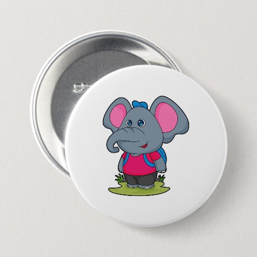 Elephant as Hiker with Backpack Ronde Button 7,6 Cm (Voorkant /achterkant)