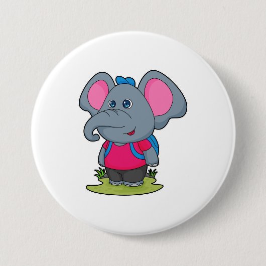 Elephant as Hiker with Backpack Ronde Button 7,6 Cm (Voorkant)