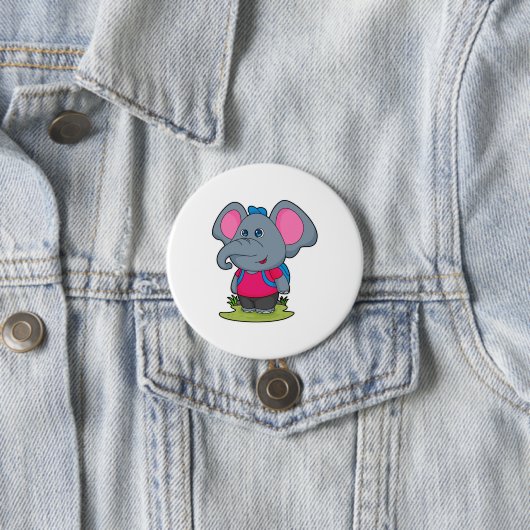 Elephant as Hiker with Backpack Ronde Button 7,6 Cm (In situ)