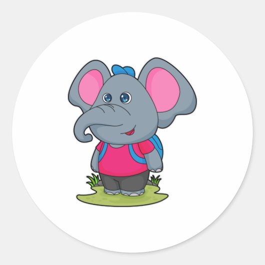 Elephant as Hiker with Backpack Ronde Sticker (Voorkant)
