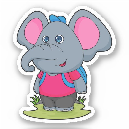 Elephant as Hiker with Backpack Sticker (Voorkant)