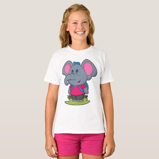 Elephant as Hiker with Backpack T-shirt (Voorkant volledig)